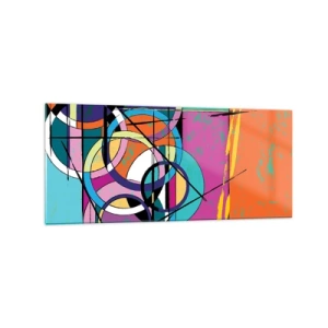 Cuadro sobre vidrio - Impresiones sobre Vidrio - Abstracción colorida con círculos geométricos. - 120x50cm - Círculo sobre círculo - Decoración de pared moderna para salón y dormitorio ARTTOR