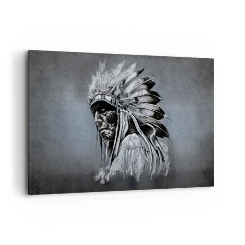 Cuadro sobre lienzo - Impresión de Imagen - Retrato de un jefe indio con un tocado tradicional - 120x80cm - Regreso a las raíces - Decoración de pared moderna para salón y dormitorio ARTTOR