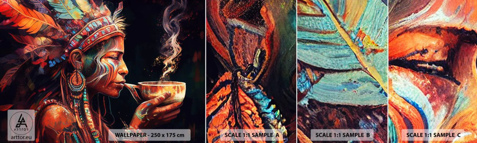 Muestra De Fotomural Standard Eco - Un ritual mágico - Chamán, indio, Ayahuasca - 100x30 cm