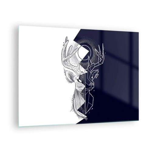 Cuadro sobre vidrio - Impresiones sobre Vidrio - Dibujo geométrico de un ciervo sobre fondo blanco y negro. - 70x50cm - Lucha y unidad de los opuestos - Decoración de pared moderna para salón y dormitorio ARTTOR