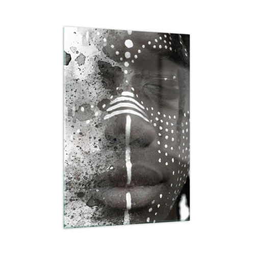 Cuadro sobre vidrio - Impresiones sobre Vidrio - Retrato con patrones étnicos en blanco y negro con efecto acuarela. - 50x70cm - Descubrimiento del espíritu original - Decoración de pared moderna para salón y dormitorio ARTTOR