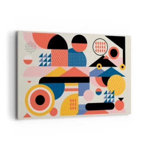 Cuadro sobre lienzo - Impresión de Imagen - Formas geométricas coloridas en estilo retro - 120x80cm - Composición: juegos - Decoración de pared moderna para salón y dormitorio ARTTOR