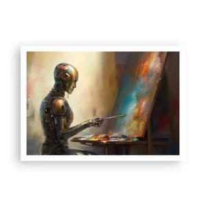Póster - Un robot pintando sobre un lienzo con un estilo artístico. - 100x70cm - Arte del futuro - Decoración de pared moderna para salón y dormitorio ARTTOR