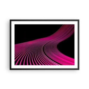 Póster en marco negro - Líneas futuristas en tonos rosa sobre fondo negro. - 70x50cm - Avenida de luz - Decoración de pared moderna para salón y dormitorio ARTTOR