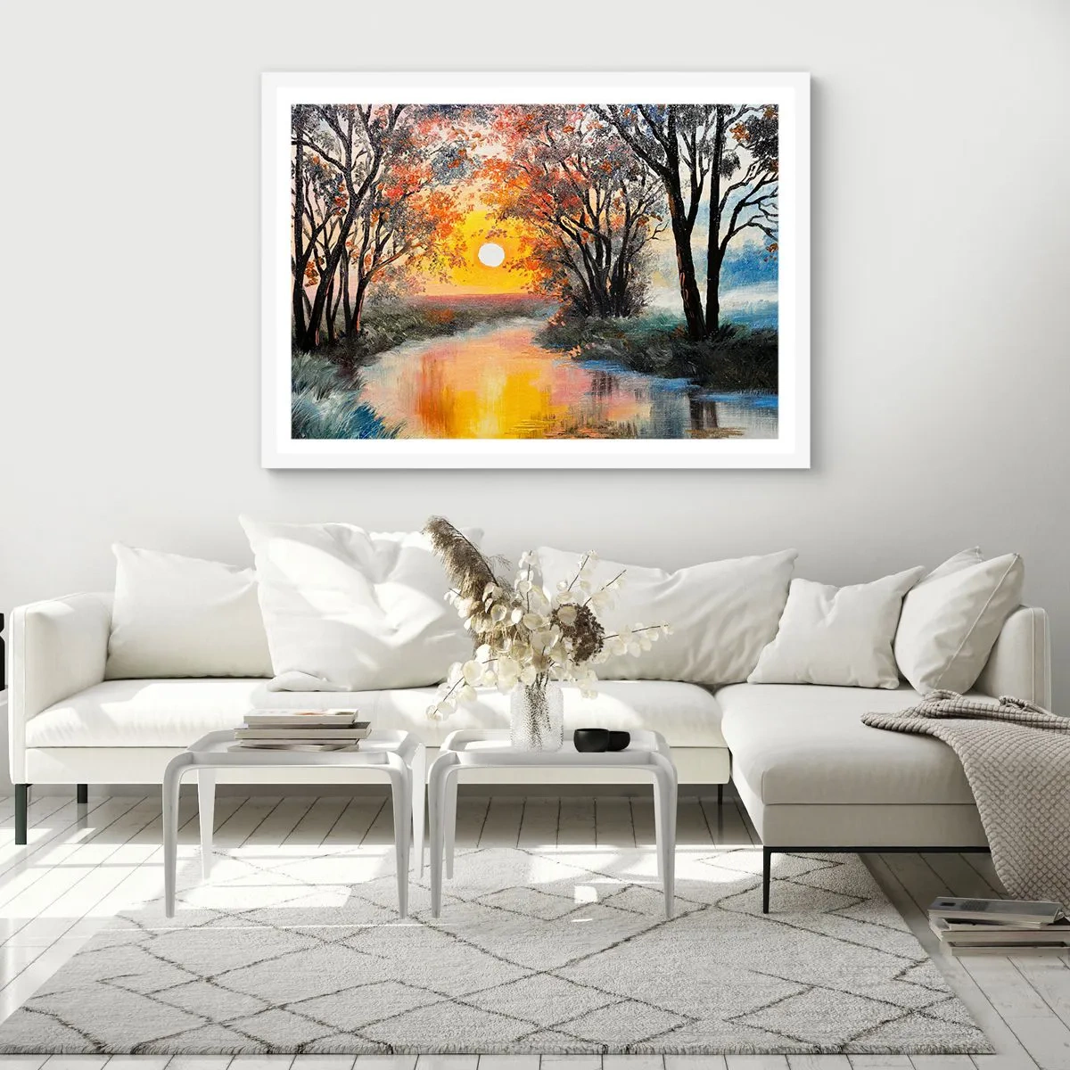 Póster en marco blanco - Ambiente otoñal - 50x40 cm