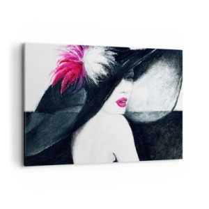 Cuadro sobre lienzo - Impresión de Imagen - Mujer elegante con un sombrero de plumas - 120x80cm - Siempre un misterio - Decoración de pared moderna para salón y dormitorio ARTTOR