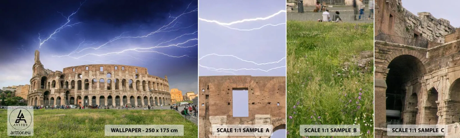 Muestra de fotomural autoadhesivo Deluxe Sticker - Arena de guerreros - Arquitectura, Roma, Coliseo - 100x30 cm