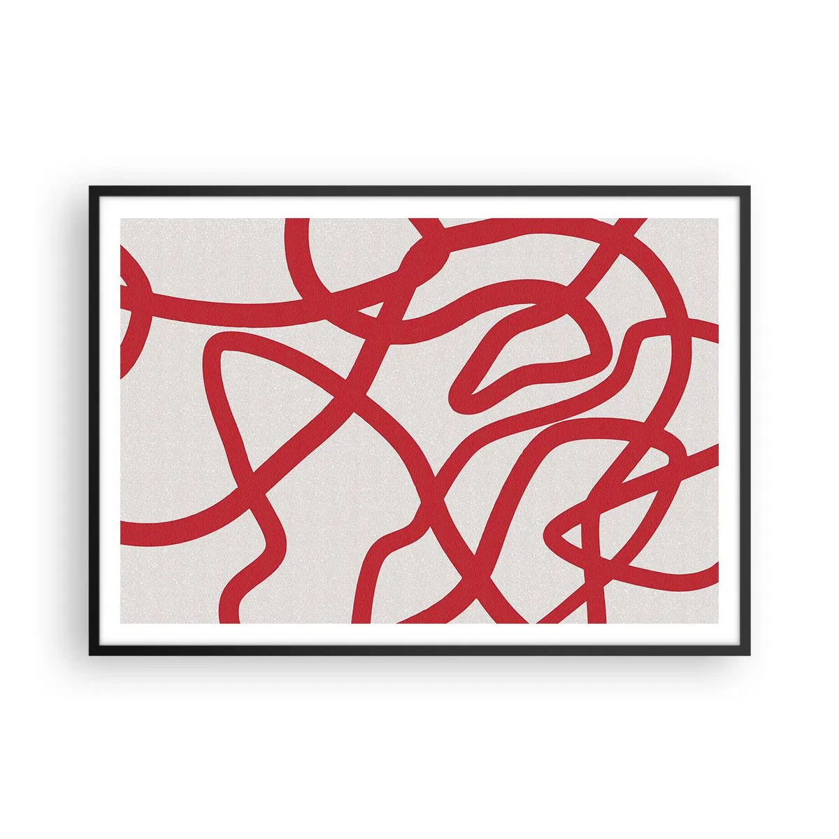 Póster en marco negro - Líneas abstractas rojas sobre un fondo blanco - 100x70cm - Rojo sobre blanco - Decoración de pared moderna para salón y dormitorio ARTTOR