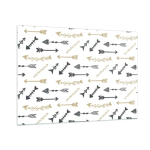 Cuadro sobre vidrio - Impresiones sobre Vidrio - Un patrón de flechas en diferentes colores sobre un fondo blanco. - 100x70cm - El sueño de un arquero - Decoración de pared moderna para salón y dormitorio ARTTOR