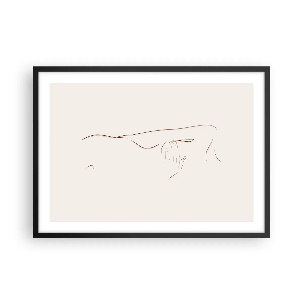 Póster en marco negro - Un dibujo lineal sutil de una silueta sobre un fondo claro. - 70x50cm - La forma del deseo - Decoración de pared moderna para salón y dormitorio ARTTOR
