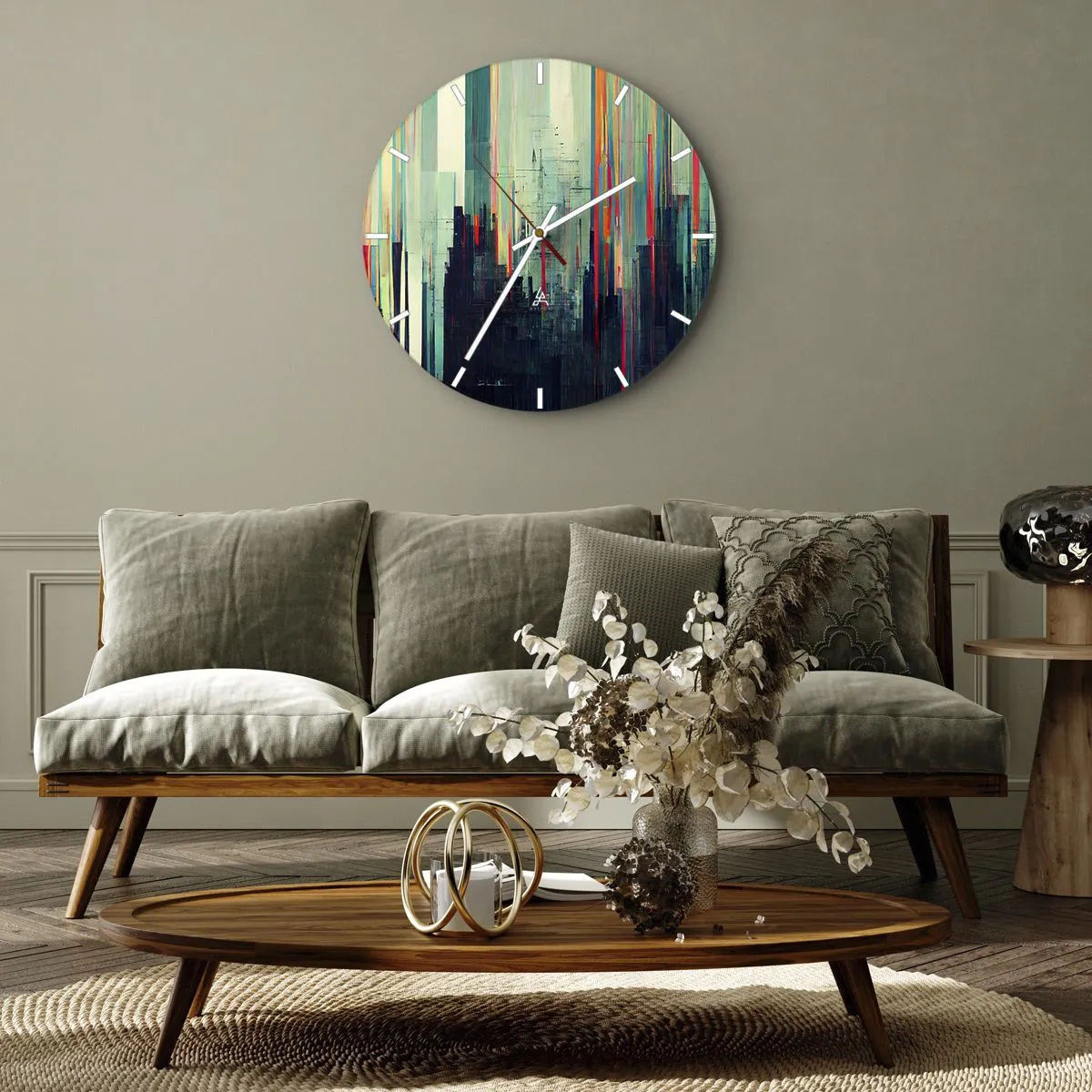 Reloj de pared - Reloj de vidrio - Ciudad futurista - 30x30 cm