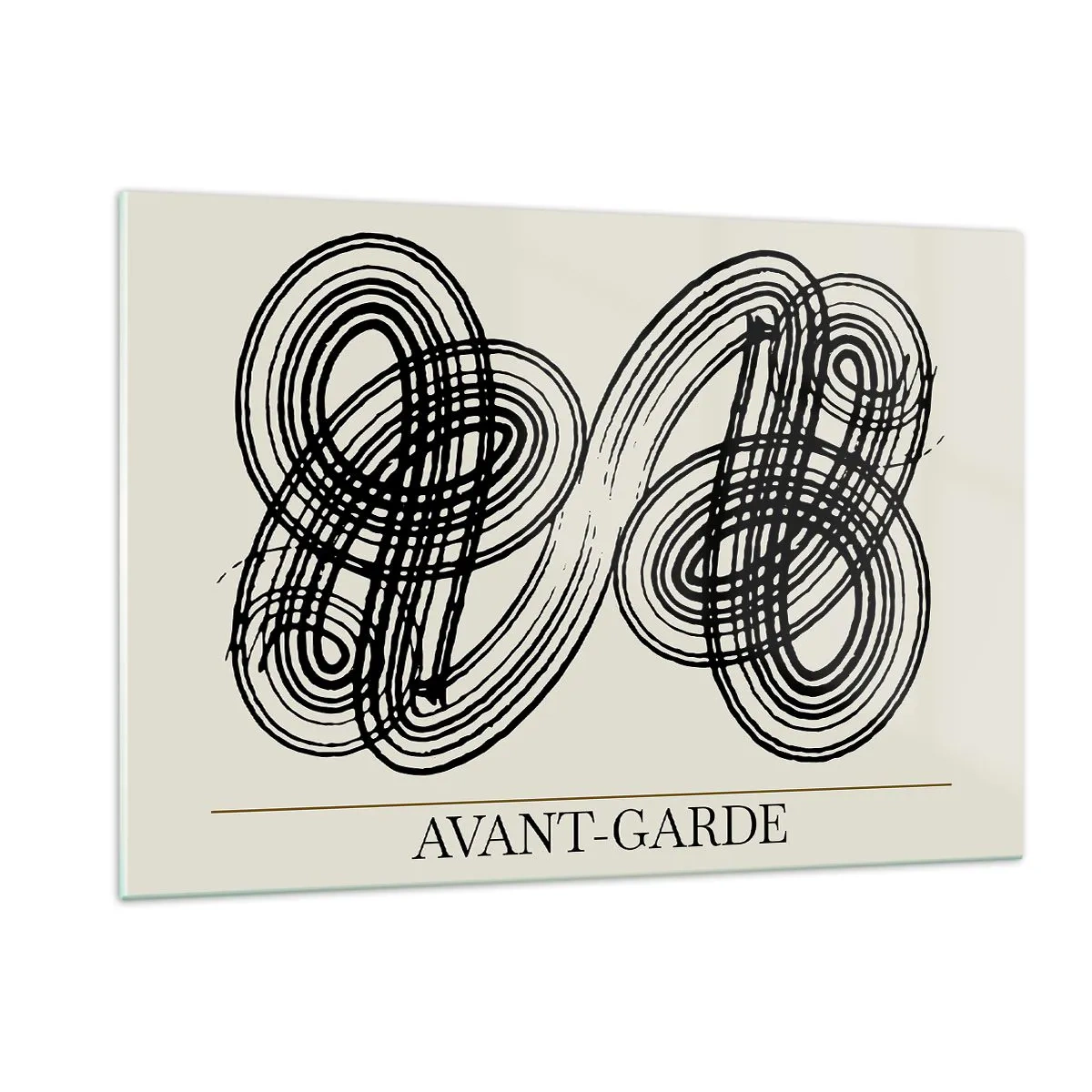 Cuadro sobre vidrio - Impresiones sobre Vidrio - Bucles y líneas vanguardistas negras sobre un fondo claro - 120x80cm - Salió espontáneamente - Decoración de pared moderna para salón y dormitorio ARTTOR