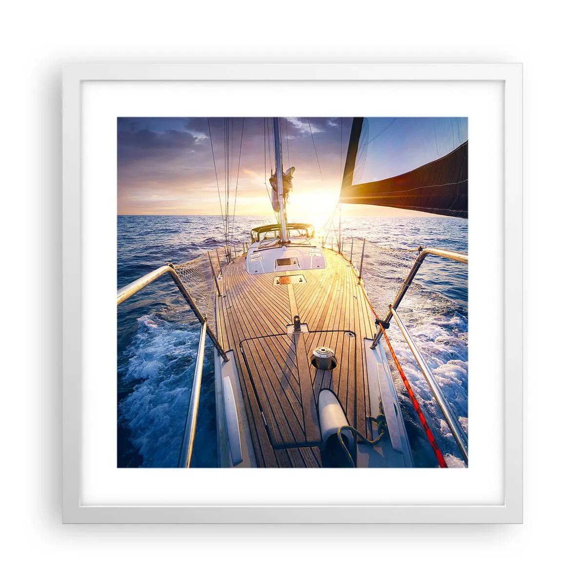 Póster en marco blanco - Corriendo sobre las olas - 40x40 cm