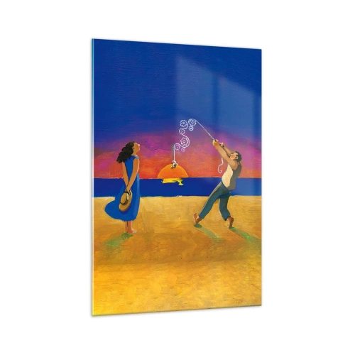 Cuadro sobre vidrio - Impresiones sobre Vidrio - Figuras junto al mar al atardecer - 70x100cm - Mucho más que una estrella del cielo - Decoración de pared moderna para salón y dormitorio ARTTOR