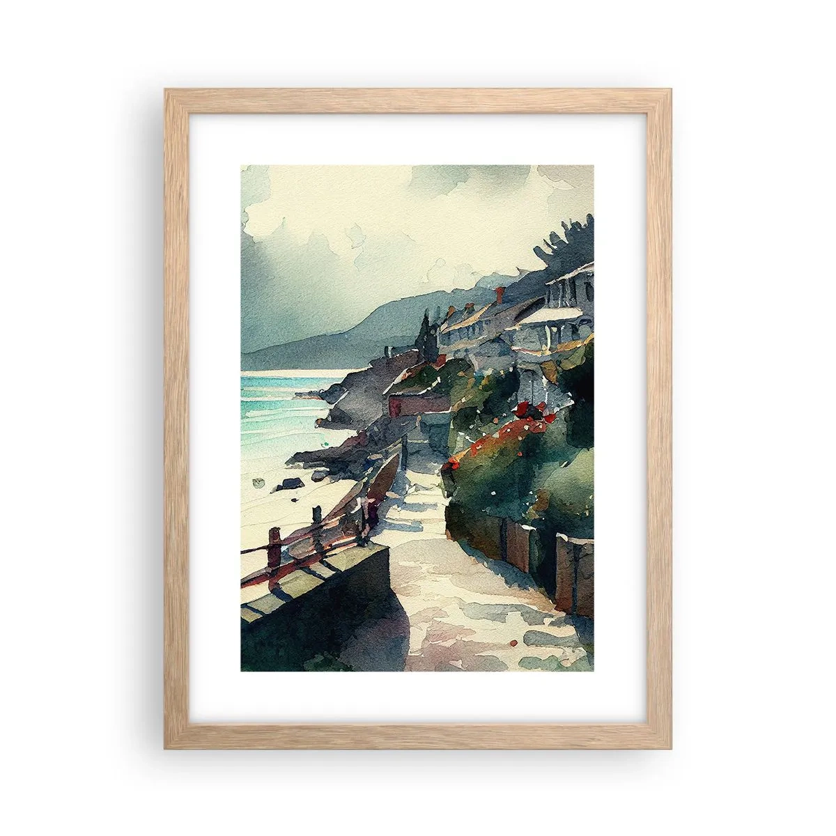 Póster en marco roble claro - Ciudad mediterránea - 30x40 cm