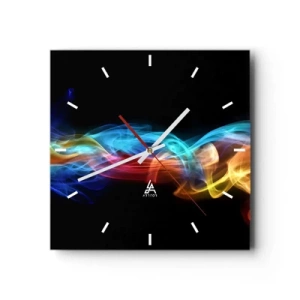 Reloj de pared - Reloj de vidrio - Humo colorido sobre un fondo negro - 30x30cm - Una danza de nieblas de arco iris - Decoración de pared moderna para salón y dormitorio ARTTOR