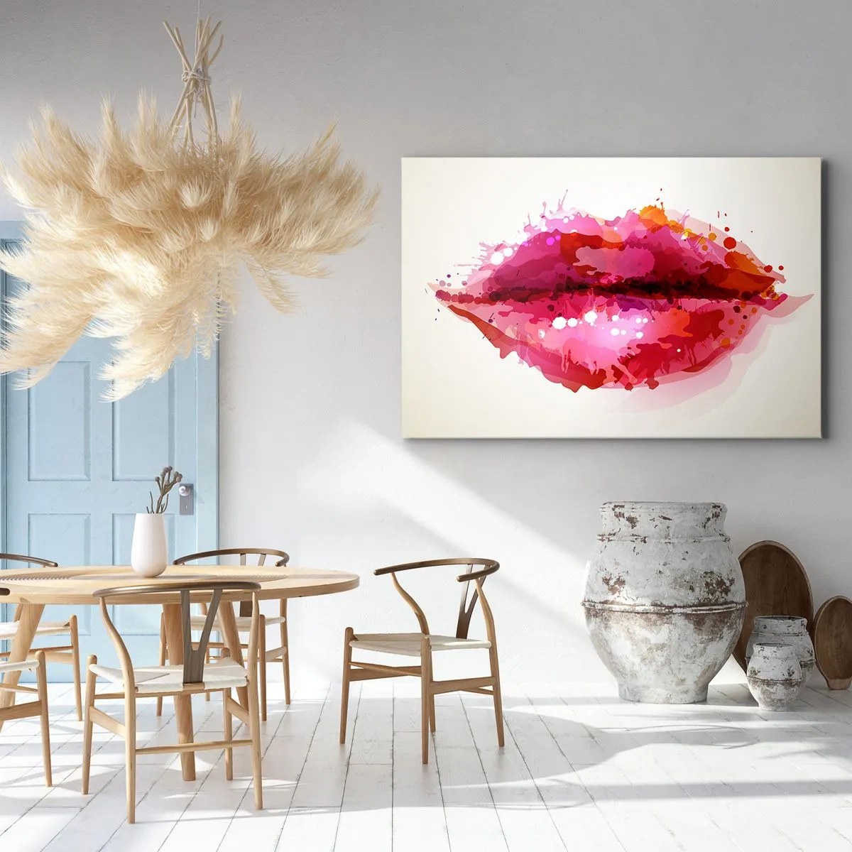 Cuadro sobre lienzo - Impresión de Imagen - Motivo abstracto de labios en tonos rosa y rojo. - 120x80cm - Un tono más rojo - Decoración de pared moderna para salón y dormitorio ARTTOR