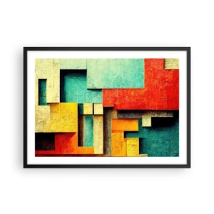 Póster en marco negro - Formas geométricas abstractas en colores vibrantes - 70x50cm - Festival de ángulos rectos - Decoración de pared moderna para salón y dormitorio ARTTOR