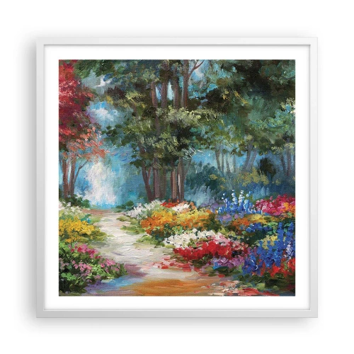 Póster en marco blanco - Jardín forestal, bosque floral - 60x60 cm