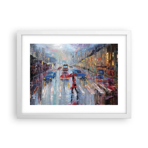 Póster en marco blanco - Una tarde de lluvia en la ciudad - 40x30 cm