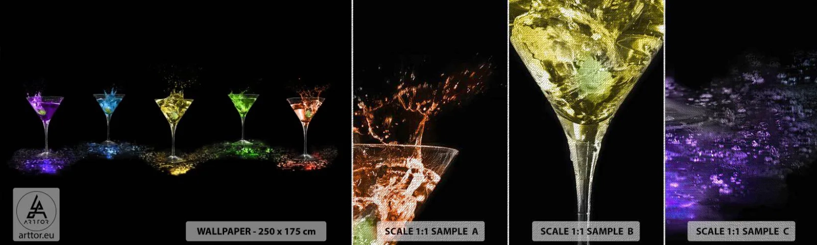 Muestra de fotomural Premium Canvas - Los colores de la alegría en una copa de cristal - Gastronomía, Cóctel, bebida colorida - 100x30 cm