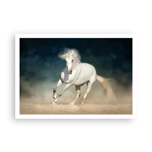 Póster - Un caballo blanco galopando contra un cielo borroso - 100x70cm - Libertad en estado puro - Decoración de pared moderna para salón y dormitorio ARTTOR