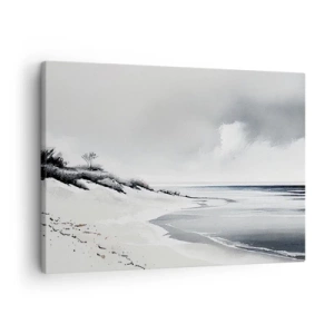 Cuadro sobre lienzo - Impresión de Imagen - Una playa en tonos tenues de gris y azul. - 70x50cm - Juntos desde el principio de los tiempos - Decoración de pared moderna para salón y dormitorio ARTTOR