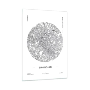 Cuadro sobre vidrio - Impresiones sobre Vidrio - Mapa en blanco y negro de Birmingham en un estilo gráfico moderno - 50x70cm - Anatomía de Birmingham - Decoración de pared moderna para salón y dormitorio ARTTOR