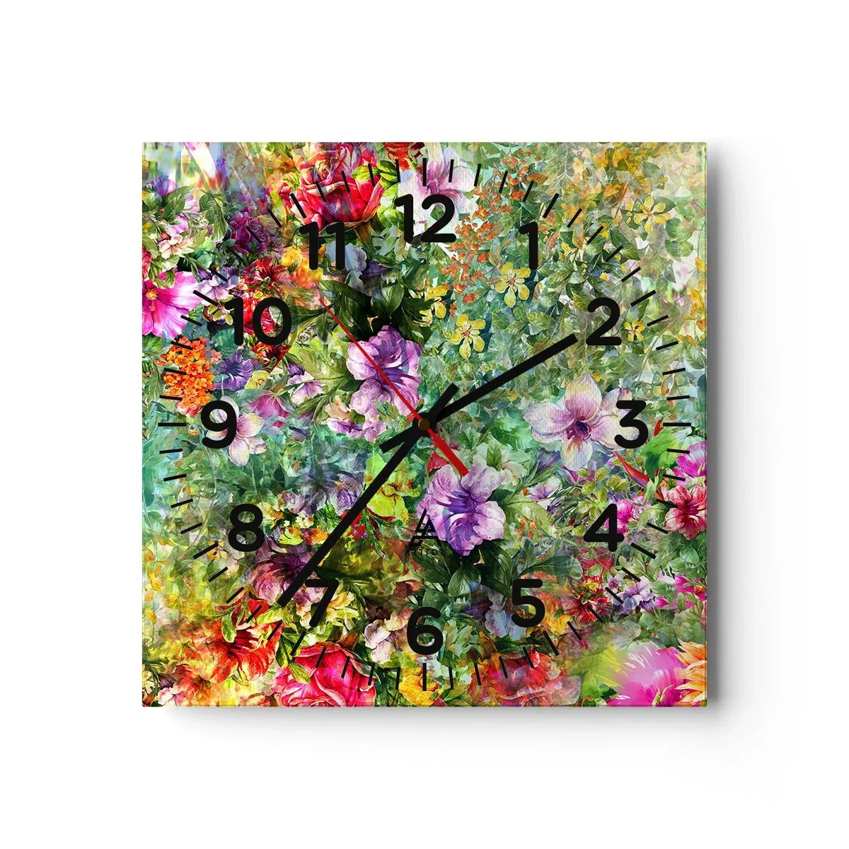 Reloj de pared - Reloj de vidrio - En flores a la perdición - 40x40 cm
