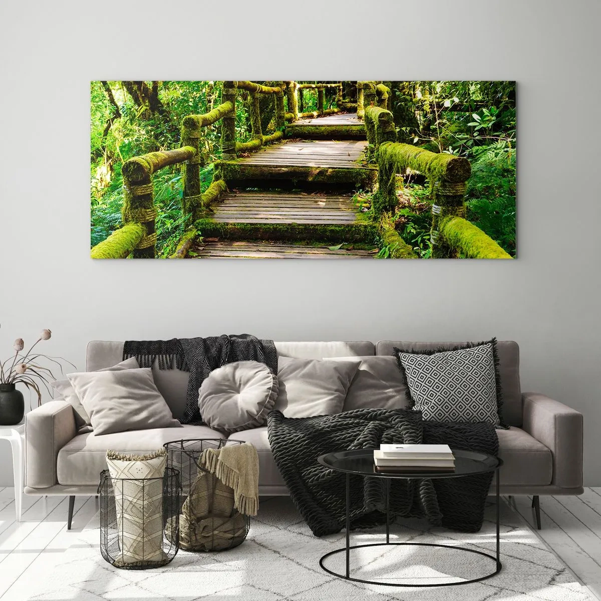 Cuadro sobre vidrio - Impresiones sobre Vidrio - A través de un corredor verde - 90x30 cm