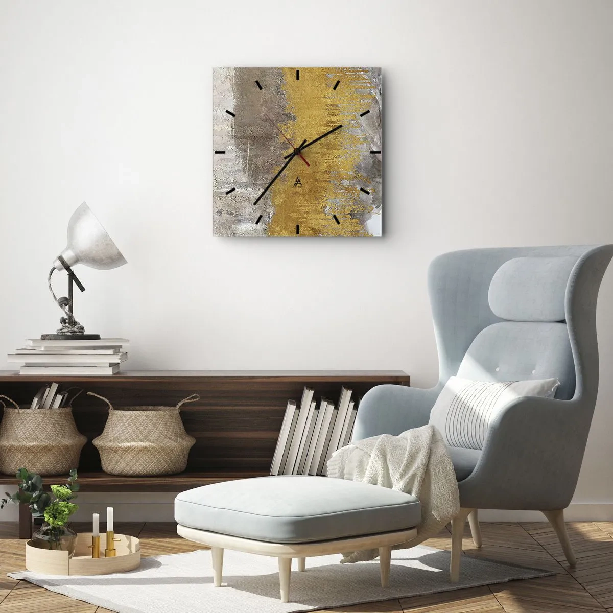 Reloj de pared - Reloj de vidrio - Patrón abstracto dorado y beige - 30x30cm - Una ráfaga dorada - Decoración de pared moderna para salón y dormitorio ARTTOR
