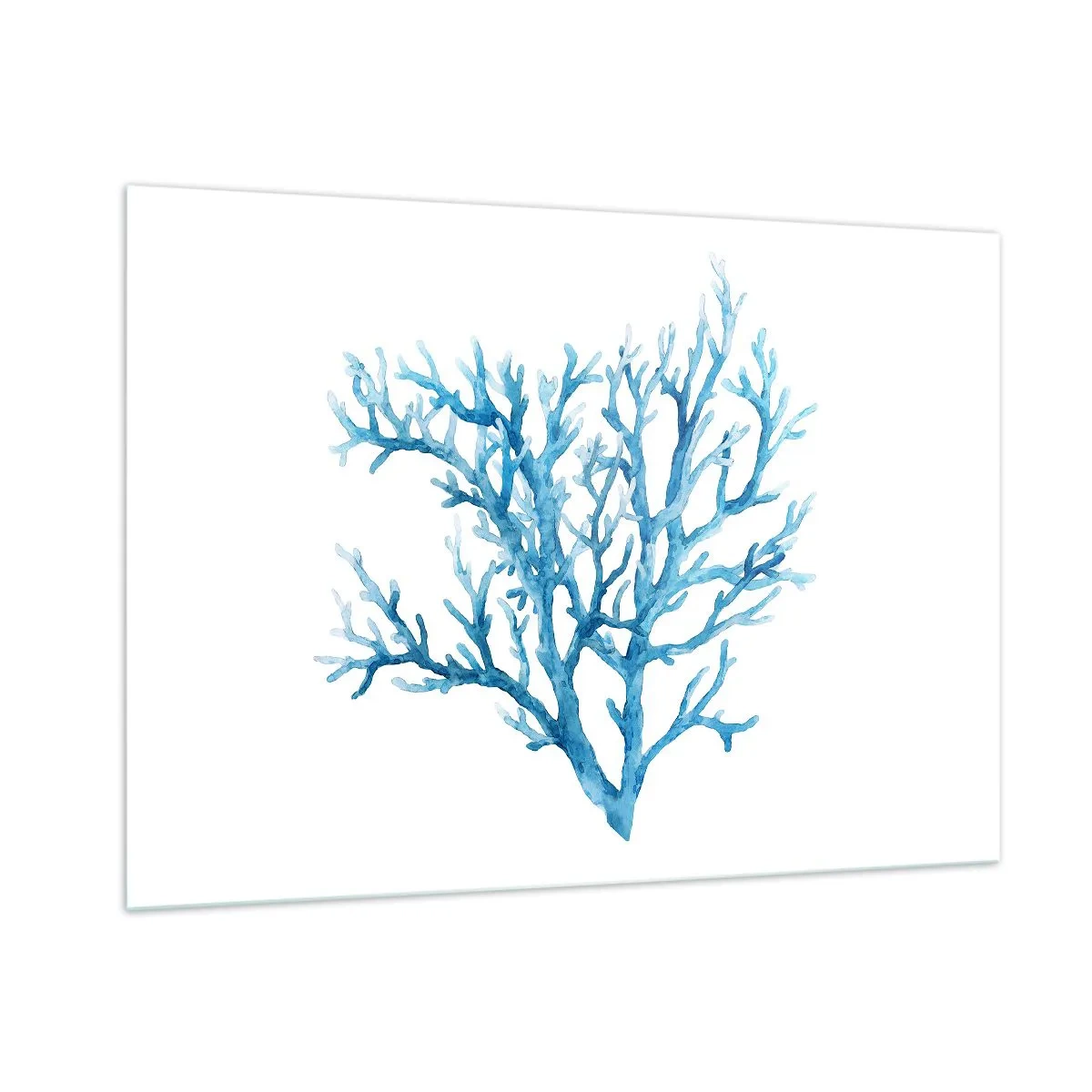 Cuadro sobre vidrio - Impresiones sobre Vidrio - Una delicada acuarela que representa el coral azul. - 100x70cm - Filigrana marina - Decoración de pared moderna para salón y dormitorio ARTTOR