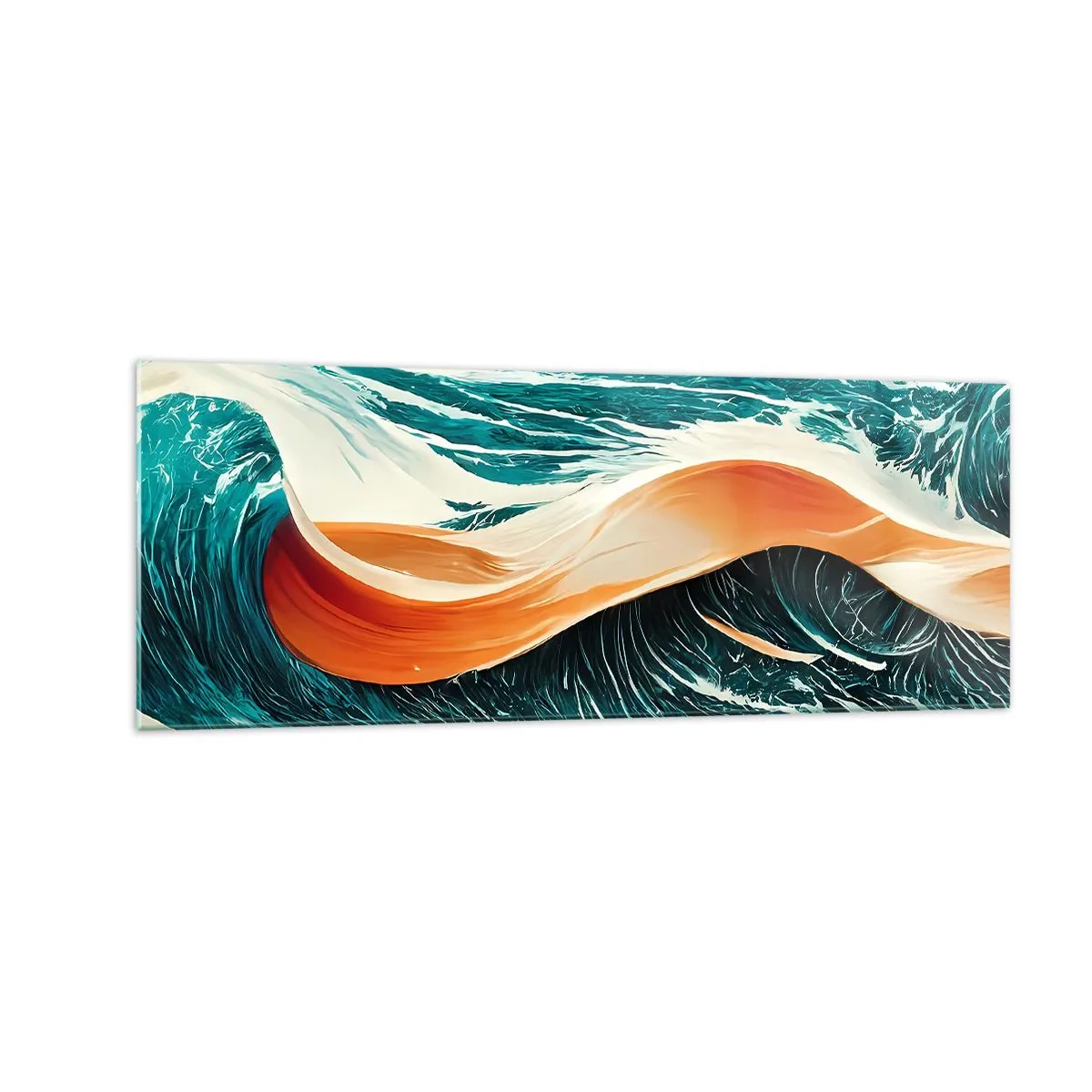 Cuadro sobre vidrio - Impresiones sobre Vidrio - Olas marinas dinámicas con cinta abstracta - 140x50cm - El sueño de un surfista - Decoración de pared moderna para salón y dormitorio ARTTOR