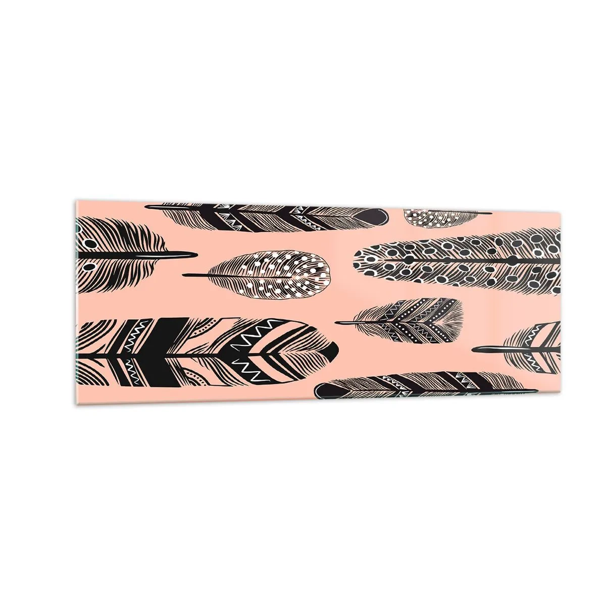 Cuadro sobre vidrio - Impresiones sobre Vidrio - Plumas decorativas sobre un fondo claro. - 140x50cm - Una colección india - Decoración de pared moderna para salón y dormitorio ARTTOR