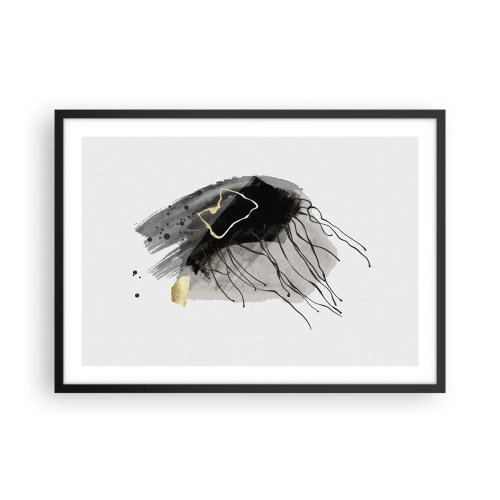 Póster en marco negro - Una composición abstracta con acentos negros y dorados. - 70x50cm - En negro y dorado - Decoración de pared moderna para salón y dormitorio ARTTOR