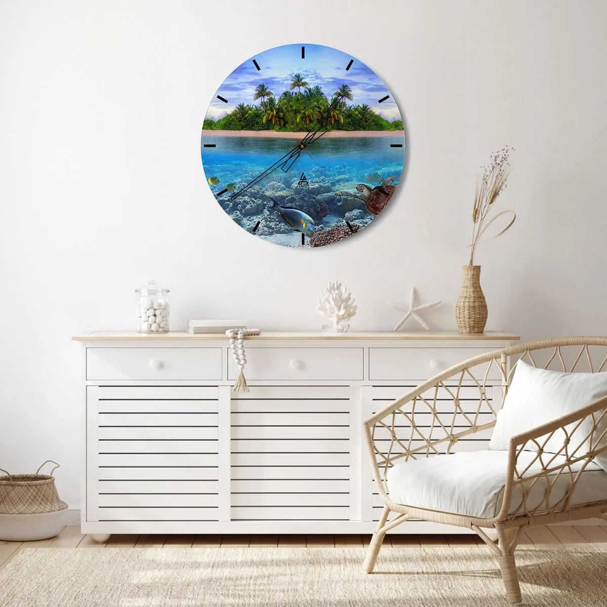 Reloj de pared - Reloj de vidrio - Una isla paradisíaca te invita - 40x40 cm