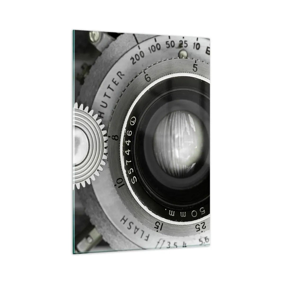 Cuadro sobre vidrio - Impresiones sobre Vidrio - La lente de una cámara antigua - 80x120cm - Una historia de Hollywood - Decoración de pared moderna para salón y dormitorio ARTTOR