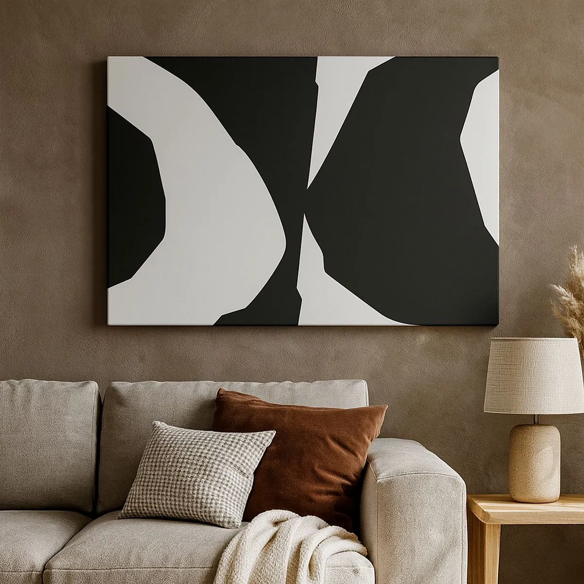 Cuadro sobre lienzo - Impresión de Imagen - Patrón de contraste abstracto en blanco y negro - 70x50cm - Positivo-negativo - Decoración de pared moderna para salón y dormitorio ARTTOR