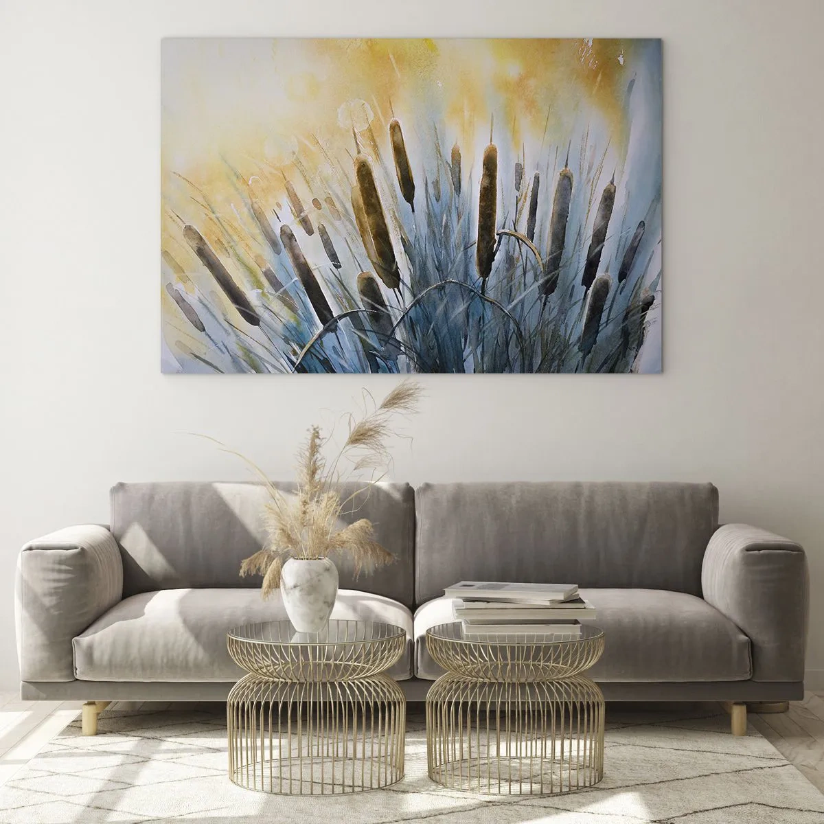 Cuadro sobre vidrio - Impresiones sobre Vidrio - espadañas pintadas contra un cielo soleado - 100x70cm - El frío del agua, el calor del sol - Decoración de pared moderna para salón y dormitorio ARTTOR