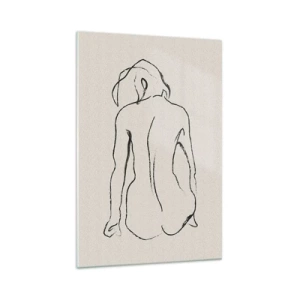 Cuadro sobre vidrio - Impresiones sobre Vidrio - Un boceto sutil de la silueta de una niña desde atrás. - 70x100cm - Esbozos de una espalada - Decoración de pared moderna para salón y dormitorio ARTTOR