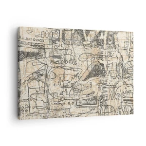 Cuadro sobre lienzo - Impresión de Imagen - Patrones y líneas abstractas sobre un fondo beige - 70x50cm - A la espera de ser descifrado - Decoración de pared moderna para salón y dormitorio ARTTOR