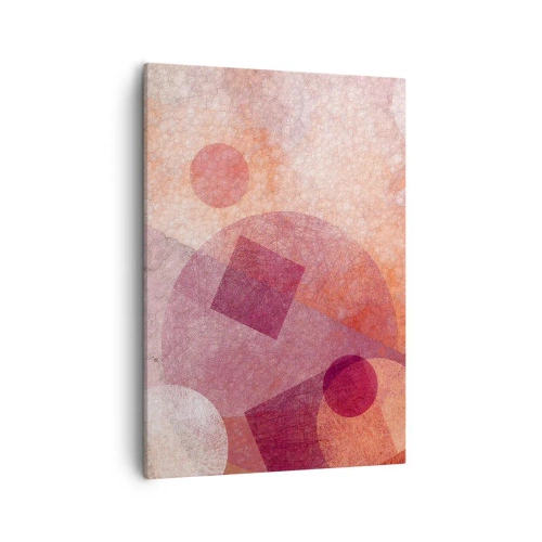 Cuadro sobre lienzo - Impresión de Imagen - Formas geométricas abstractas en tonos pastel de rosa. - 50x70cm - Transformaciones geométricas en rosa - Decoración de pared moderna para salón y dormitorio ARTTOR