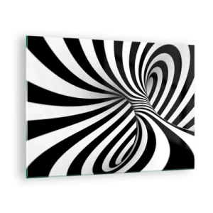 Cuadro sobre vidrio - Impresiones sobre Vidrio - Una espiral en blanco y negro que crea un efecto espacial dinámico. - 70x50cm - Composición: espacio de baile - Decoración de pared moderna para salón y dormitorio ARTTOR