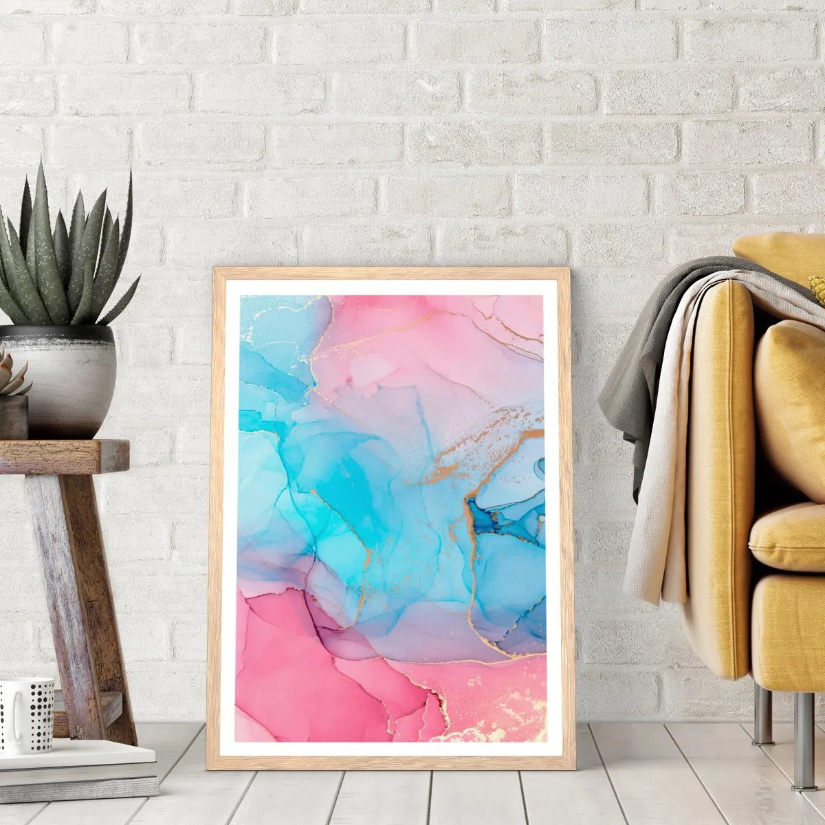 Póster en marco roble claro - Reuniones y encuentros de colores - 70x100 cm