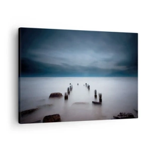 Cuadro sobre lienzo - Impresión de Imagen - El viejo muelle con el mar en calma como telón de fondo - 70x50cm - El lago del pensamiento - Decoración de pared moderna para salón y dormitorio ARTTOR
