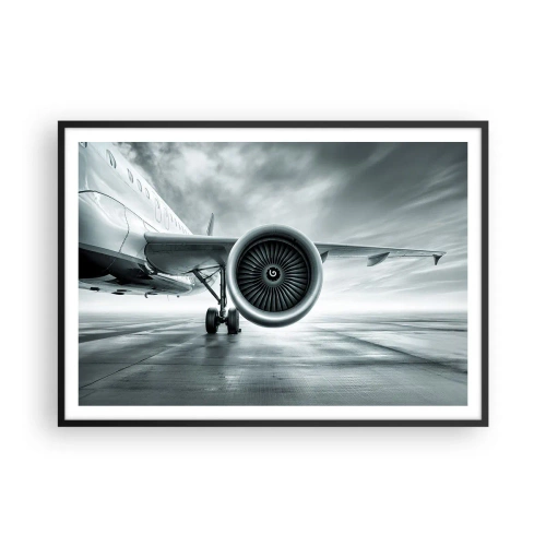 Póster en marco negro - El motor a reacción de un avión en la pista - 100x70cm - Hay poder - Decoración de pared moderna para salón y dormitorio ARTTOR