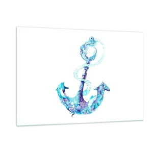 Cuadro sobre vidrio - Impresiones sobre Vidrio - Ancla con motivos náuticos en estilo artístico - 120x80cm - Los secretos del mar - Decoración de pared moderna para salón y dormitorio ARTTOR