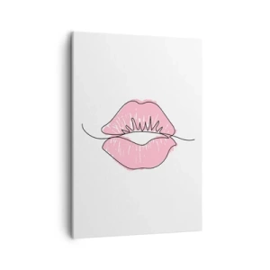 Cuadro sobre lienzo - Impresión de Imagen - Dibujo de labios minimalista en tono rosa. - 50x70cm - ¿Listo para un beso? - Decoración de pared moderna para salón y dormitorio ARTTOR