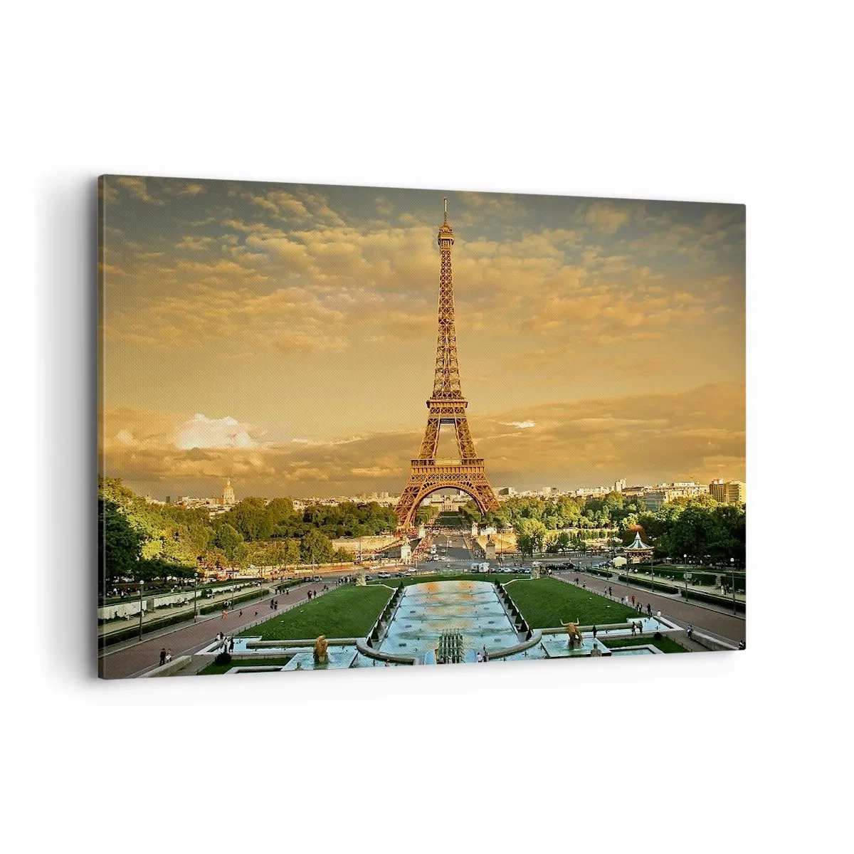 Cuadro sobre lienzo - Impresión de Imagen - La Torre Eiffel en París al atardecer - 120x80cm - Reina de París - Decoración de pared moderna para salón y dormitorio ARTTOR