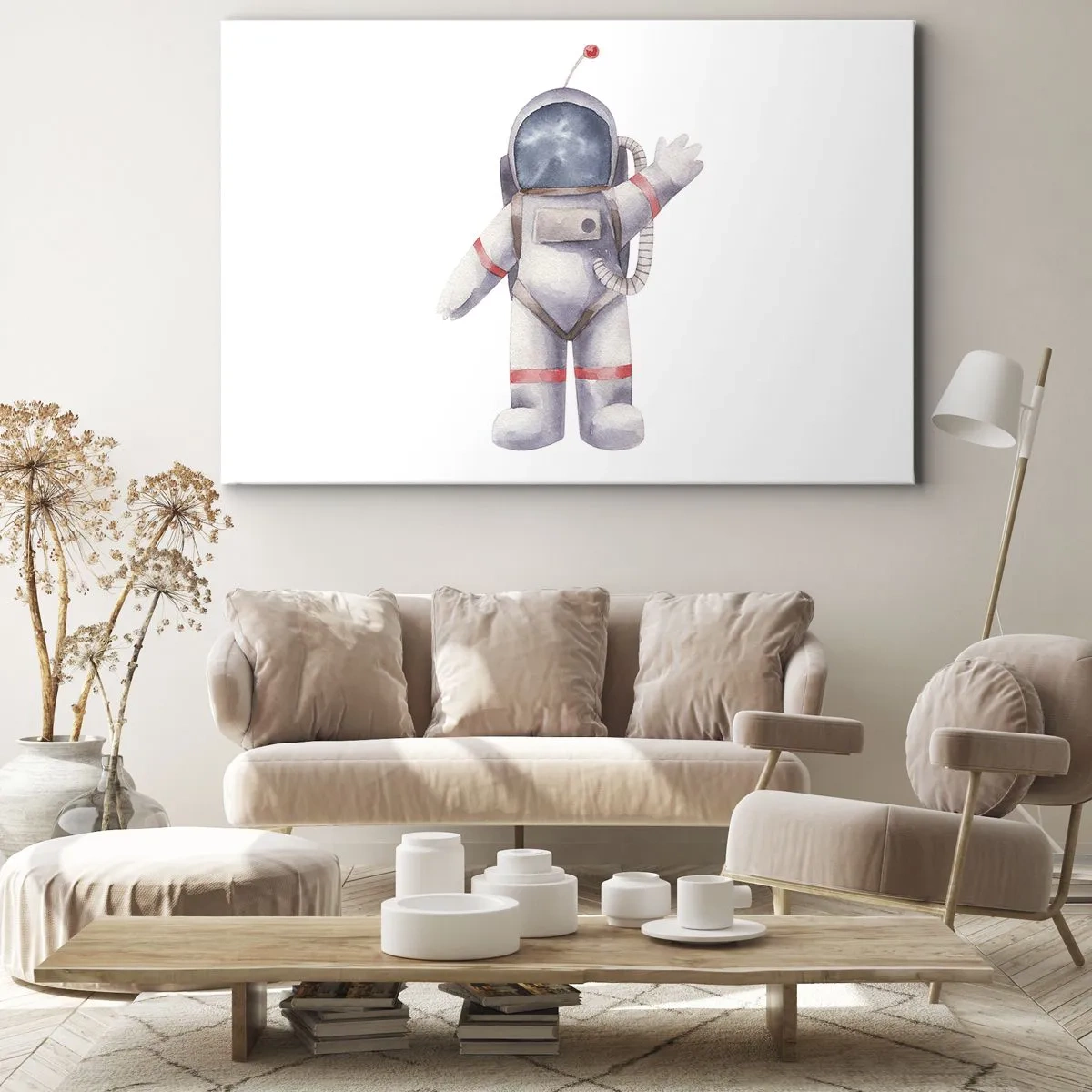 Cuadro sobre lienzo - Impresión de Imagen - Astronauta en estilo acuarela sobre fondo blanco. - 100x70cm - Esto es todo por ahora - Decoración de pared moderna para salón y dormitorio ARTTOR
